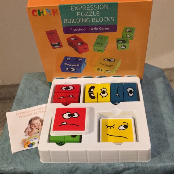 Expression Puzzle Building Blocks Preschool puzzle Game Like NEW 2-4 players 3+ - Picture 3 of 12